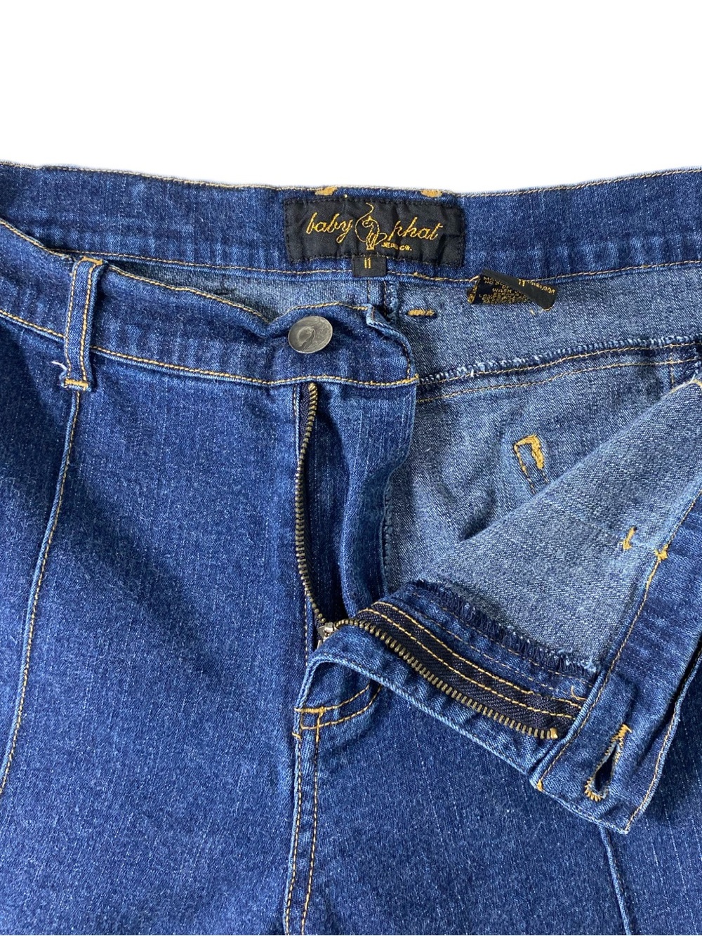 Baby Phat Dark Blue Flared Jeans with Front Seams Y2K Bootcut Stretch Denim - Picture 4 of 11